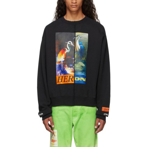 Heron Preston Crewneck Split Herons Black Orange brand centr